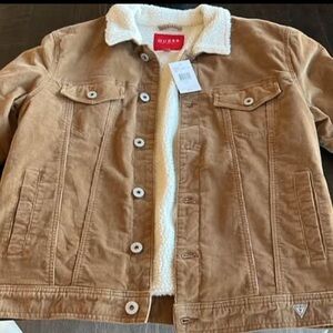NWT - Guess Brown Denim Jacket with White Sherpa Lining
